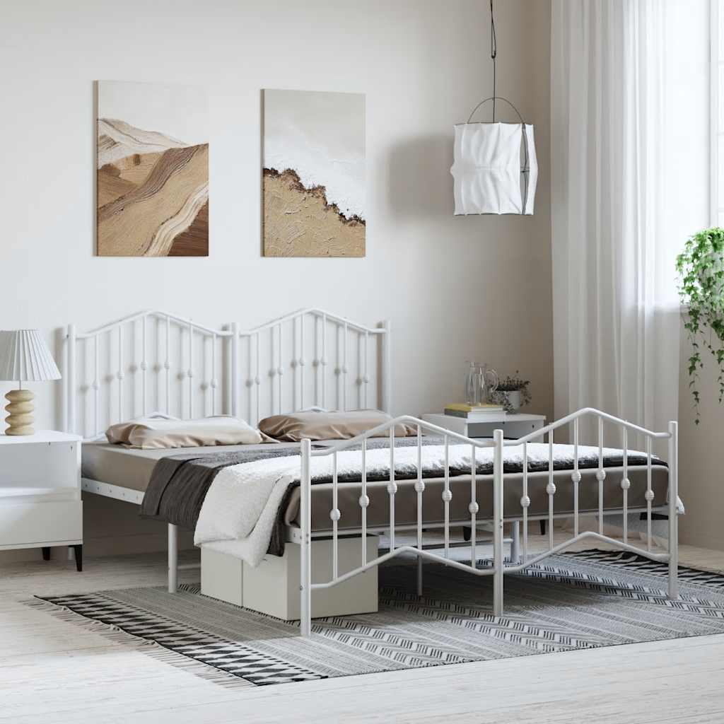 Cadre de lit métal sans matelas et pied de lit blanc 135x190 cm - XIOS