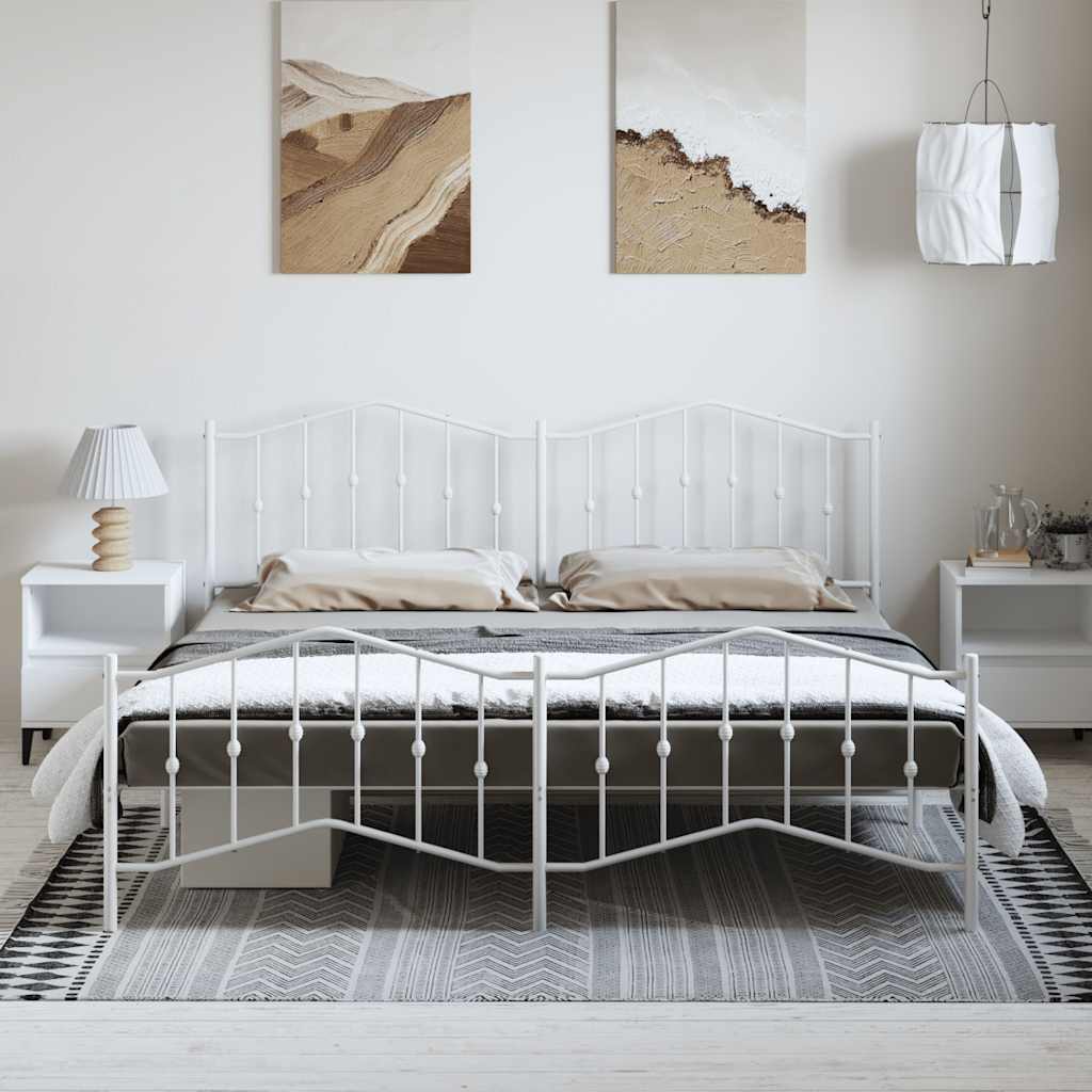 Cadre de lit métal sans matelas et pied de lit blanc 183x213 cm - XIOS