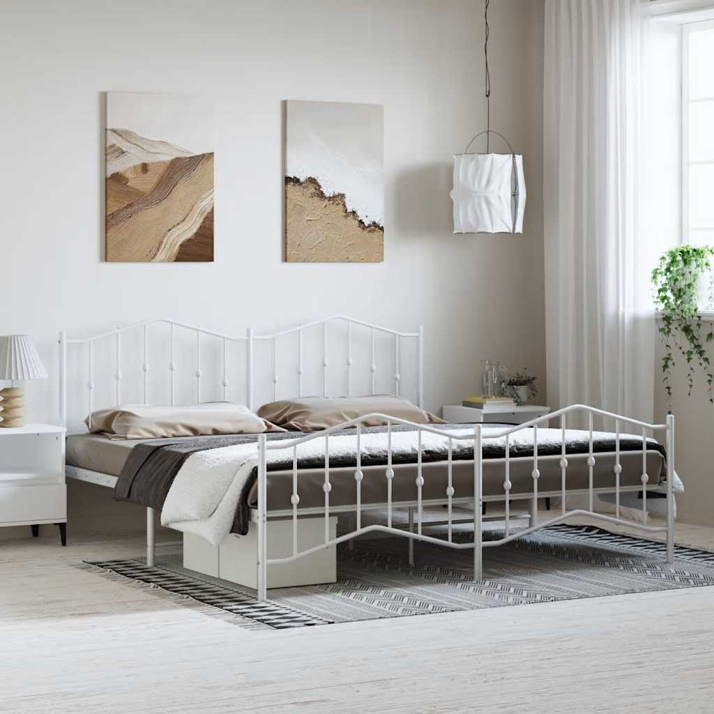 Cadre de lit métal sans matelas et pied de lit blanc 183x213 cm - XIOS