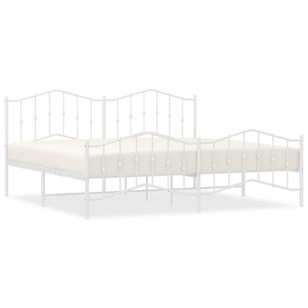 Cadre de lit métal sans matelas et pied de lit blanc 193x203 cm - XIOS
