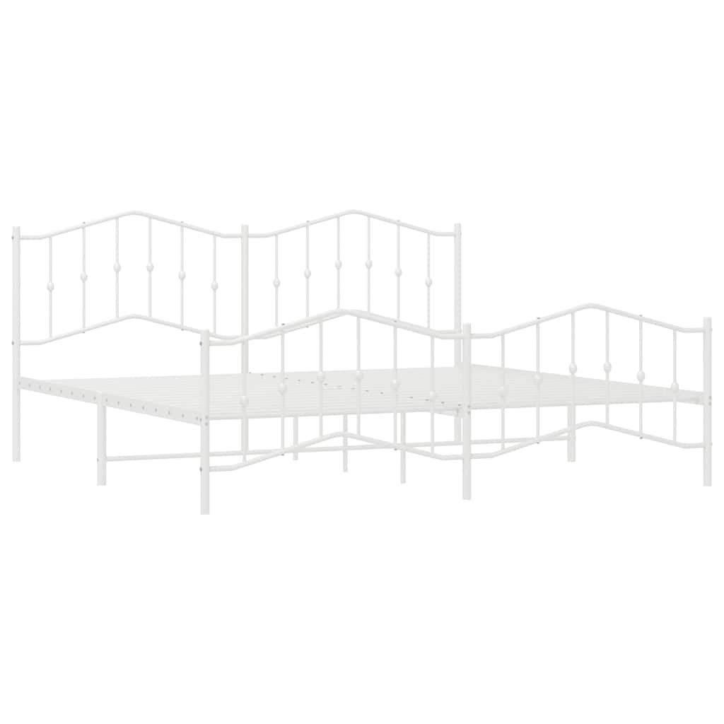 Cadre de lit métal sans matelas et pied de lit blanc 193x203 cm - XIOS