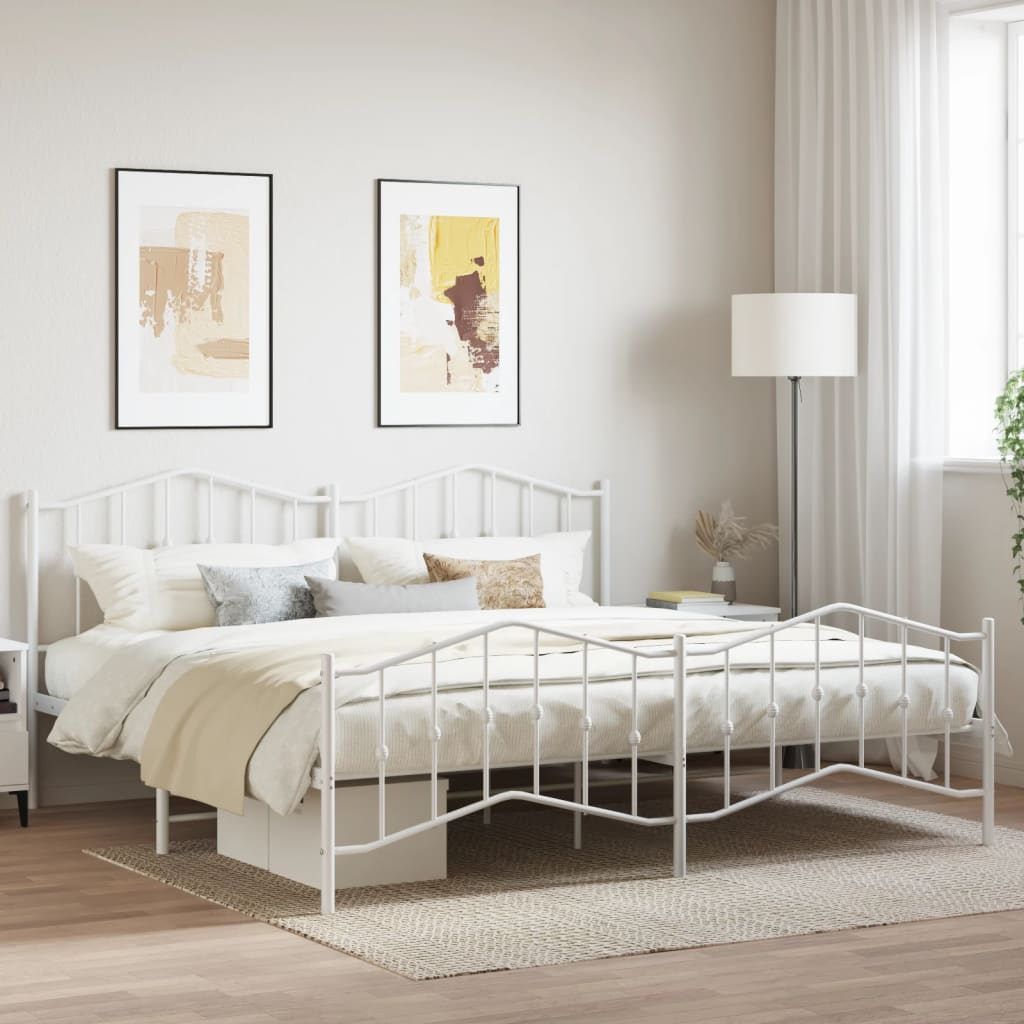 Cadre de lit métal sans matelas et pied de lit blanc 200x200 cm - XIOS