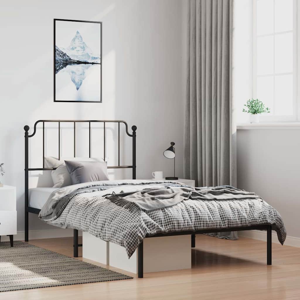Cadre de lit métal sans matelas avec tête de lit noir 100x190cm - XIOS
