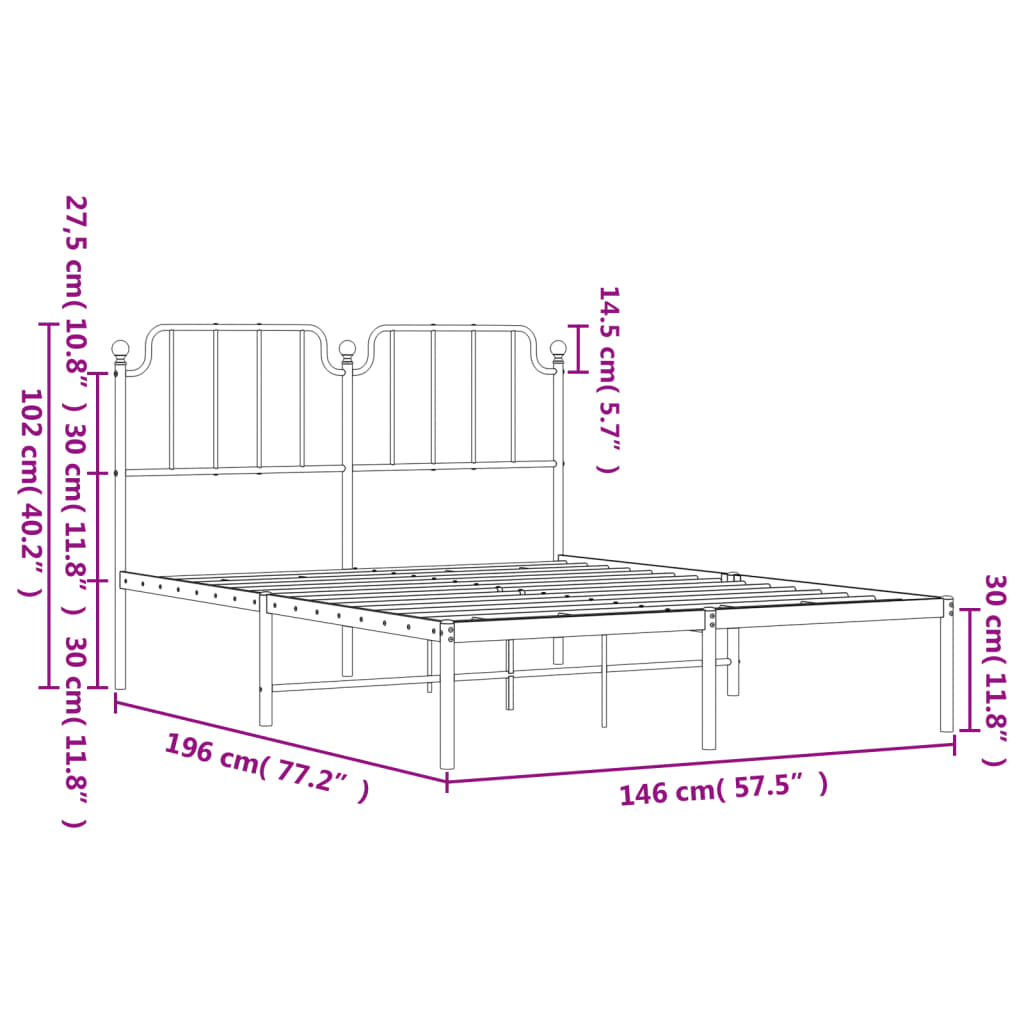 Cadre de lit métal sans matelas avec tête de lit noir 140x190cm - XIOS