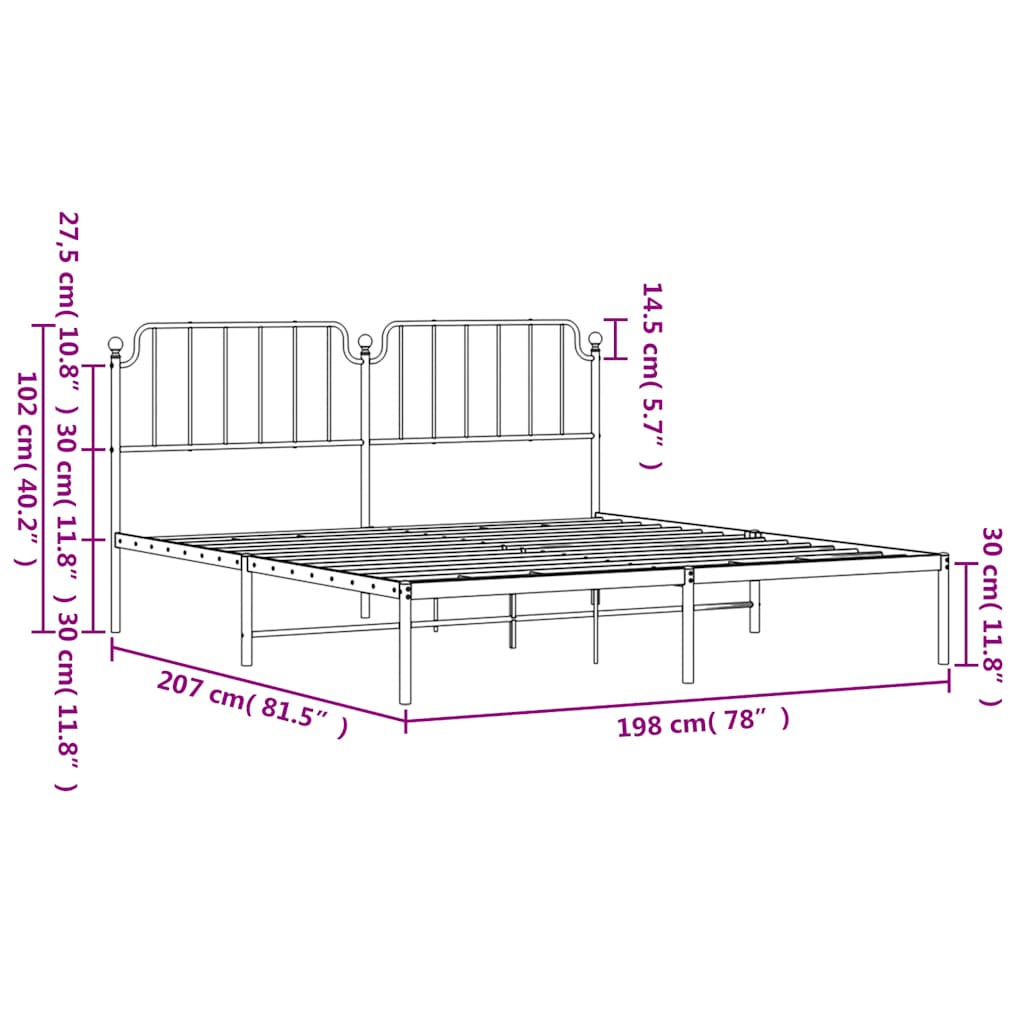 Cadre de lit métal sans matelas avec tête de lit noir 193x203cm - XIOS
