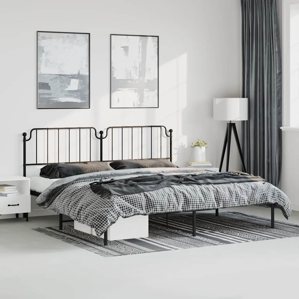 Cadre de lit métal sans matelas avec tête de lit noir 193x203cm - XIOS