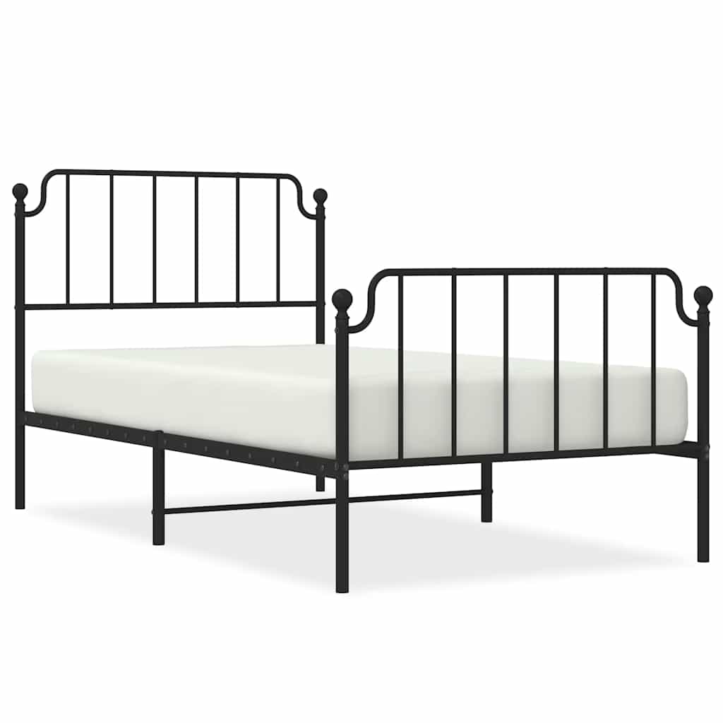 Cadre de lit métal sans matelas et pied de lit noir 100x200 cm
