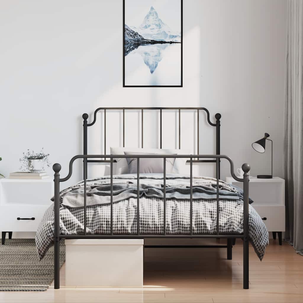 Cadre de lit métal sans matelas et pied de lit noir 100x200 cm