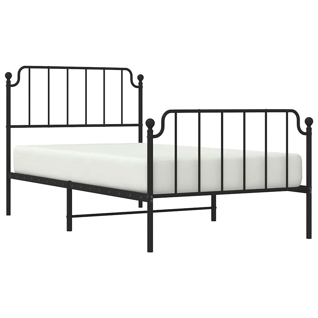 Cadre de lit métal sans matelas et pied de lit noir 100x200 cm