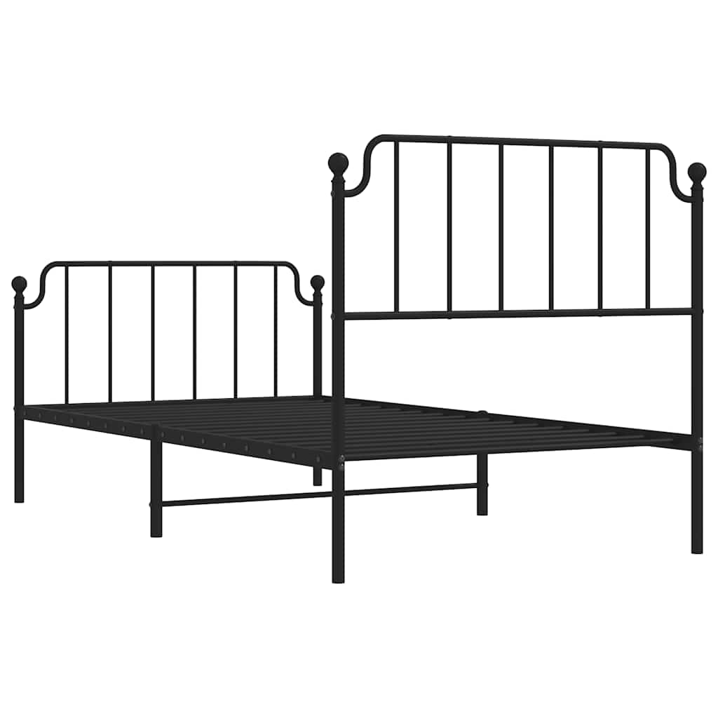 Cadre de lit métal sans matelas et pied de lit noir 100x200 cm