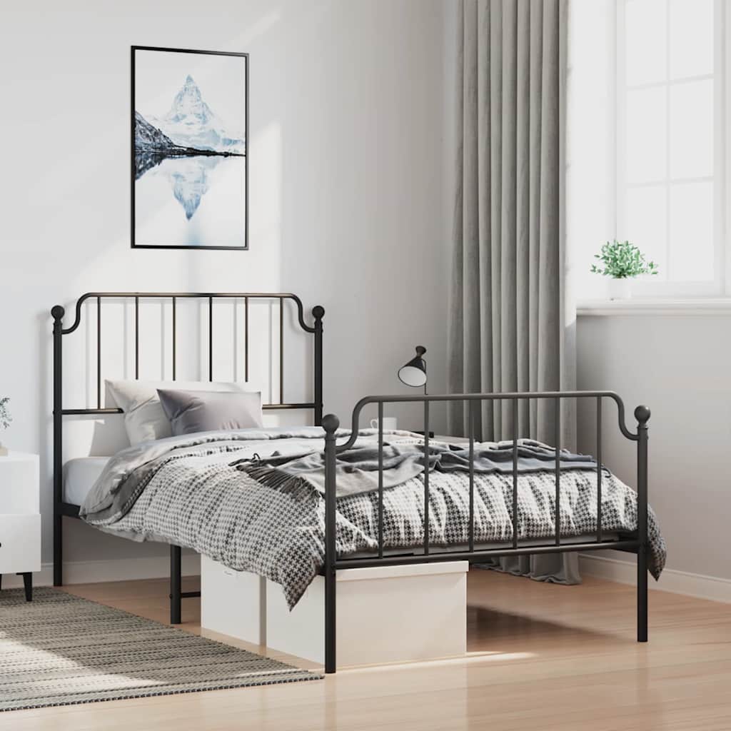 Cadre de lit métal sans matelas et pied de lit noir 100x200 cm