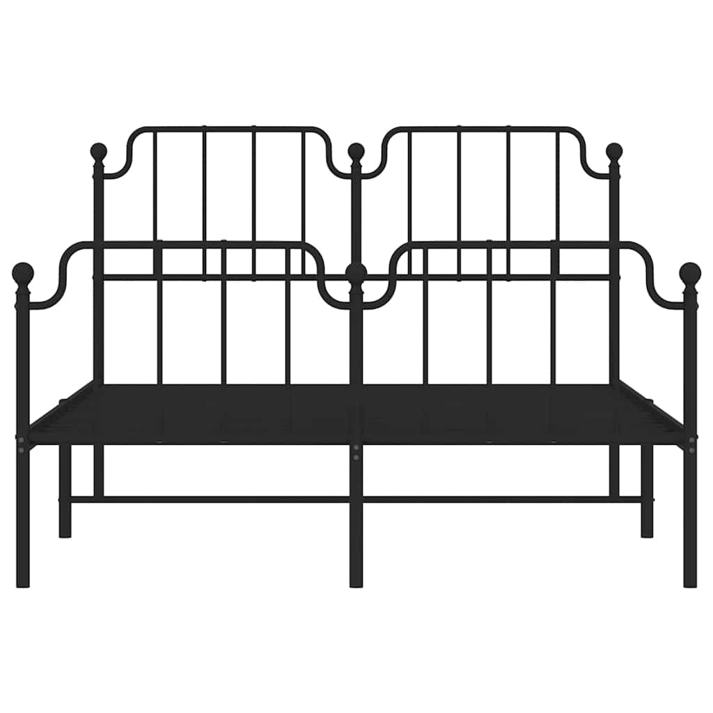 Cadre de lit métal sans matelas avec pied de lit noir 135x190cm
