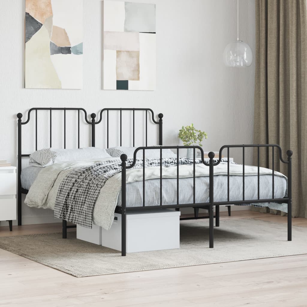 Cadre de lit métal sans matelas avec pied de lit noir 140x190cm - XIOS