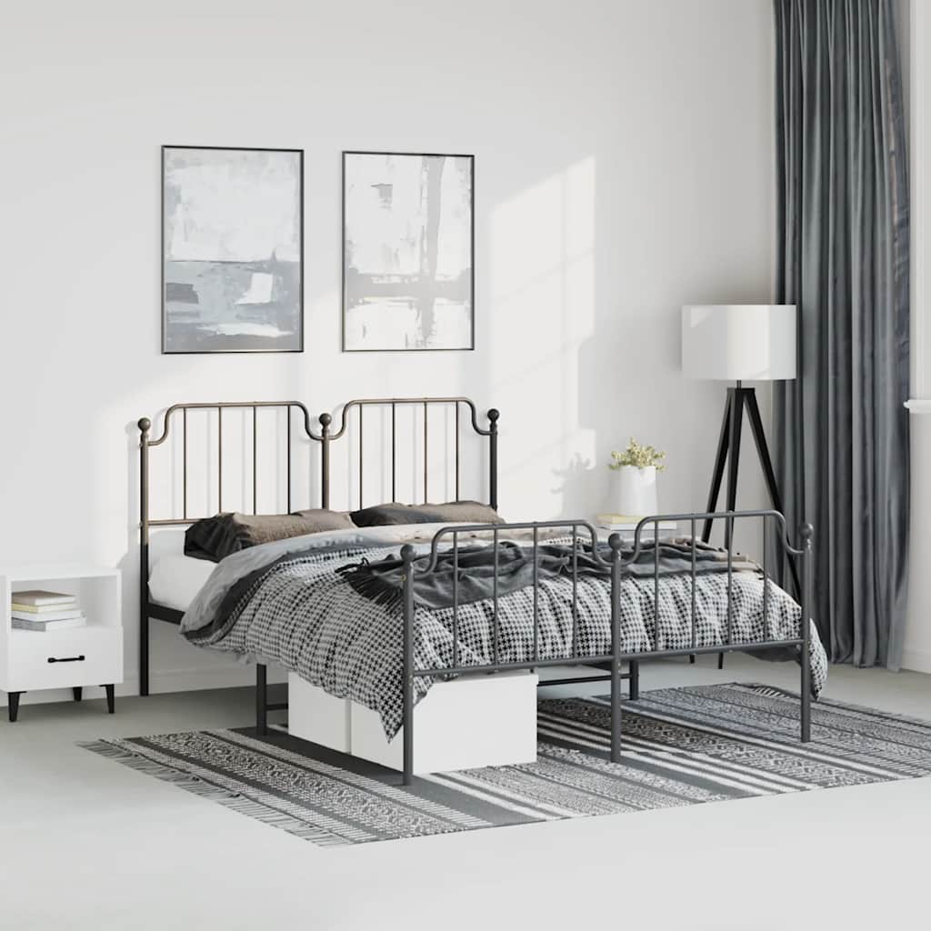 Cadre de lit métal sans matelas avec pied de lit noir 183x213cm - XIOS