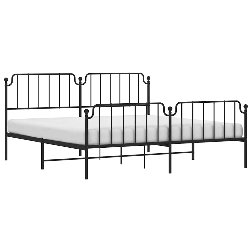 Cadre de lit métal sans matelas avec pied de lit noir 193x203cm - XIOS