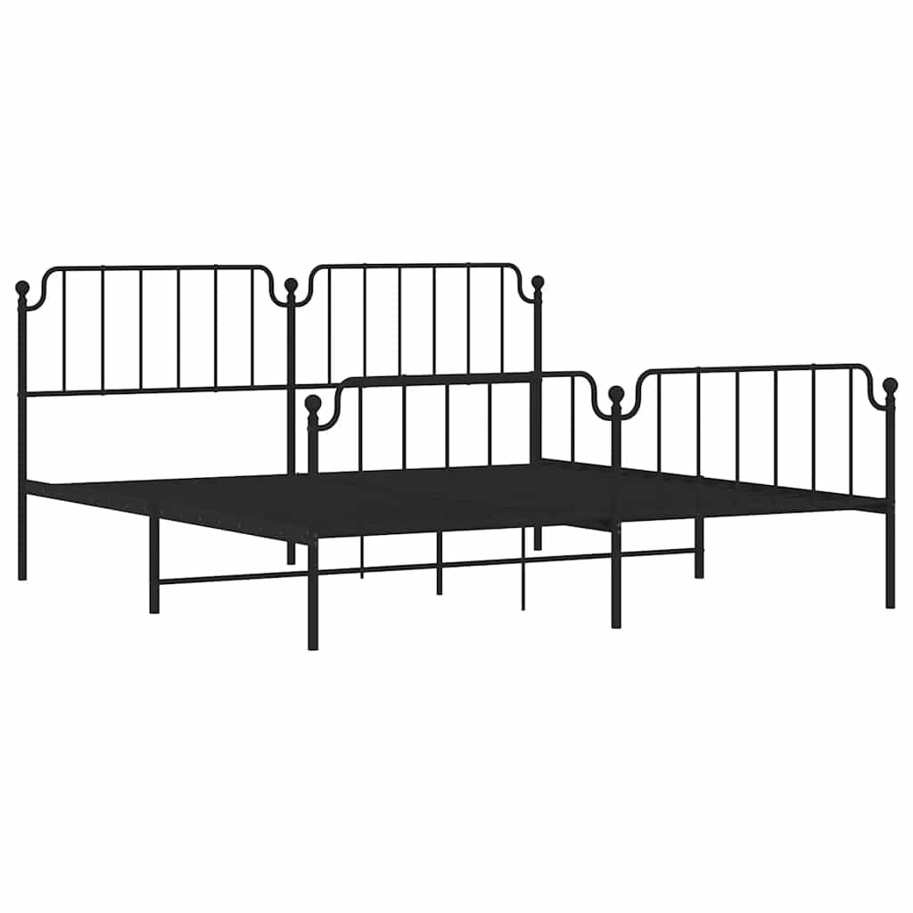 Cadre de lit métal sans matelas avec pied de lit noir 193x203cm - XIOS