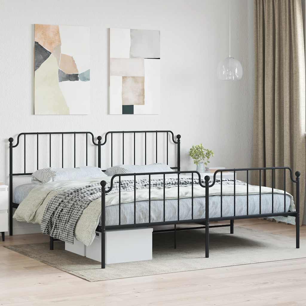 Cadre de lit métal sans matelas avec pied de lit noir 193x203cm - XIOS