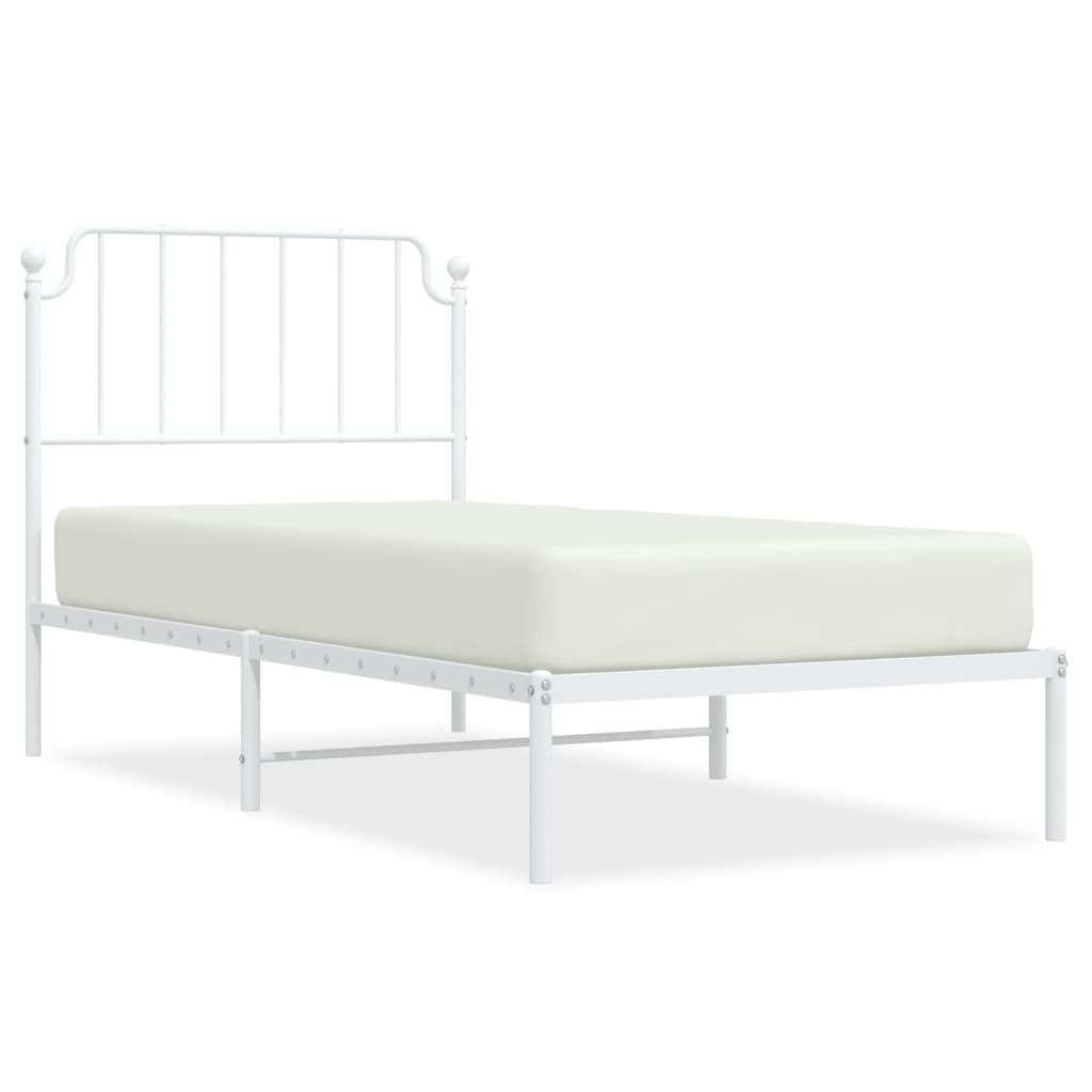 Cadre de lit métal sans matelas avec tête de lit blanc 90x200cm