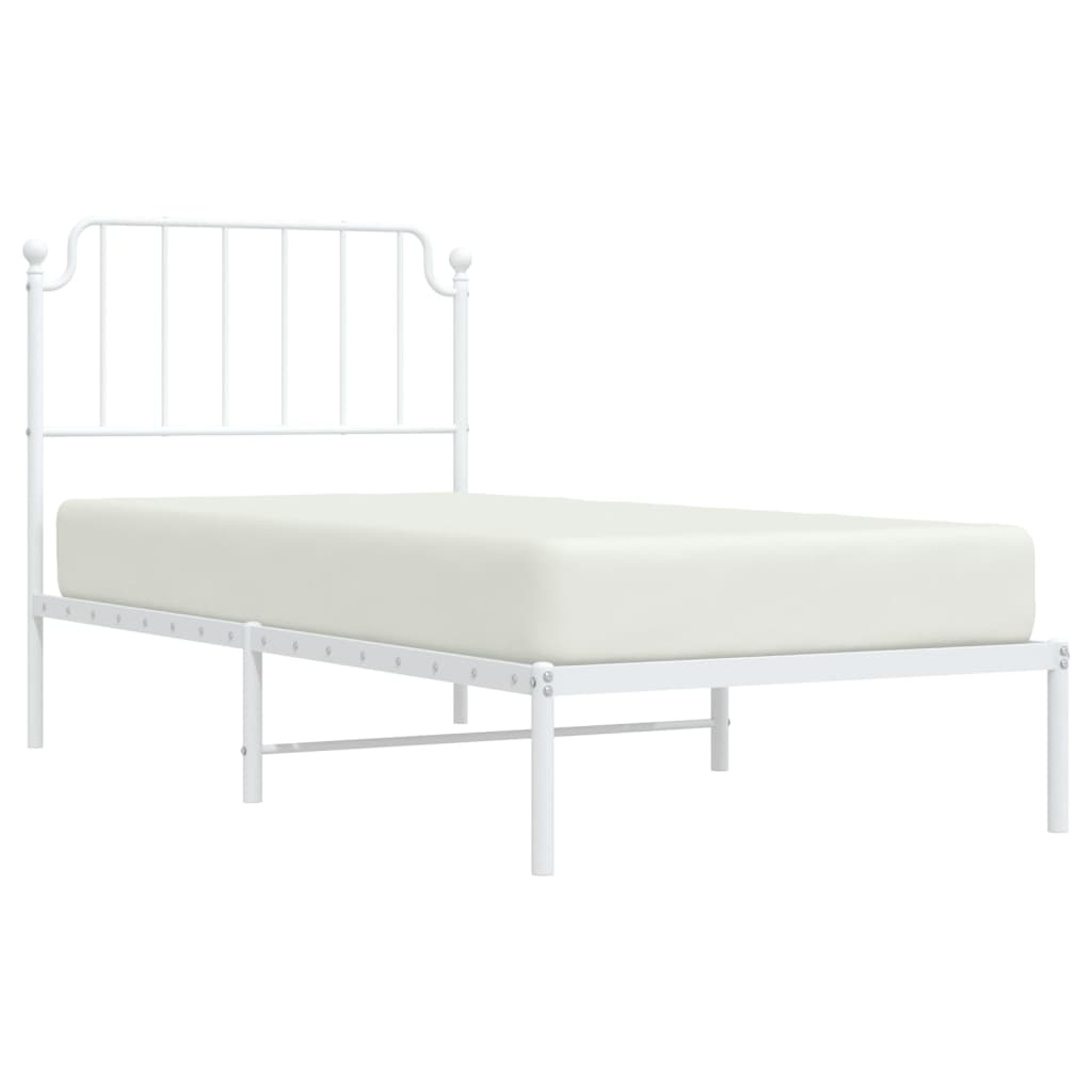 Cadre de lit métal sans matelas avec tête de lit blanc 90x200cm