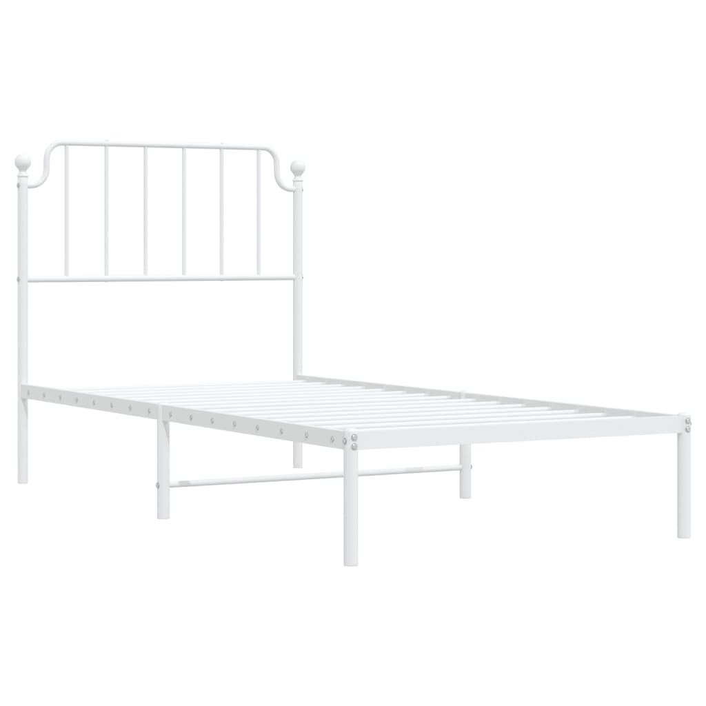 Cadre de lit métal sans matelas avec tête de lit blanc 90x200cm