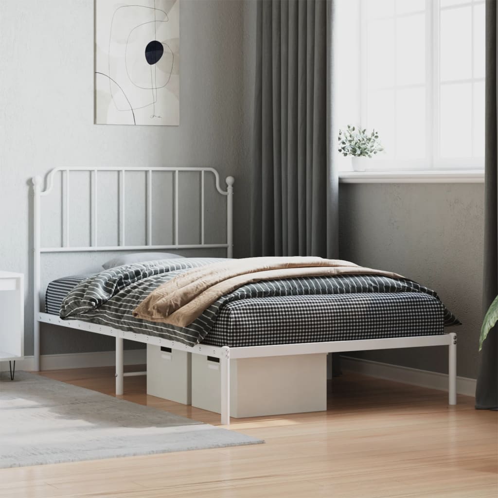 Cadre de lit métal sans matelas et tête de lit blanc 107x203 cm - XIOS