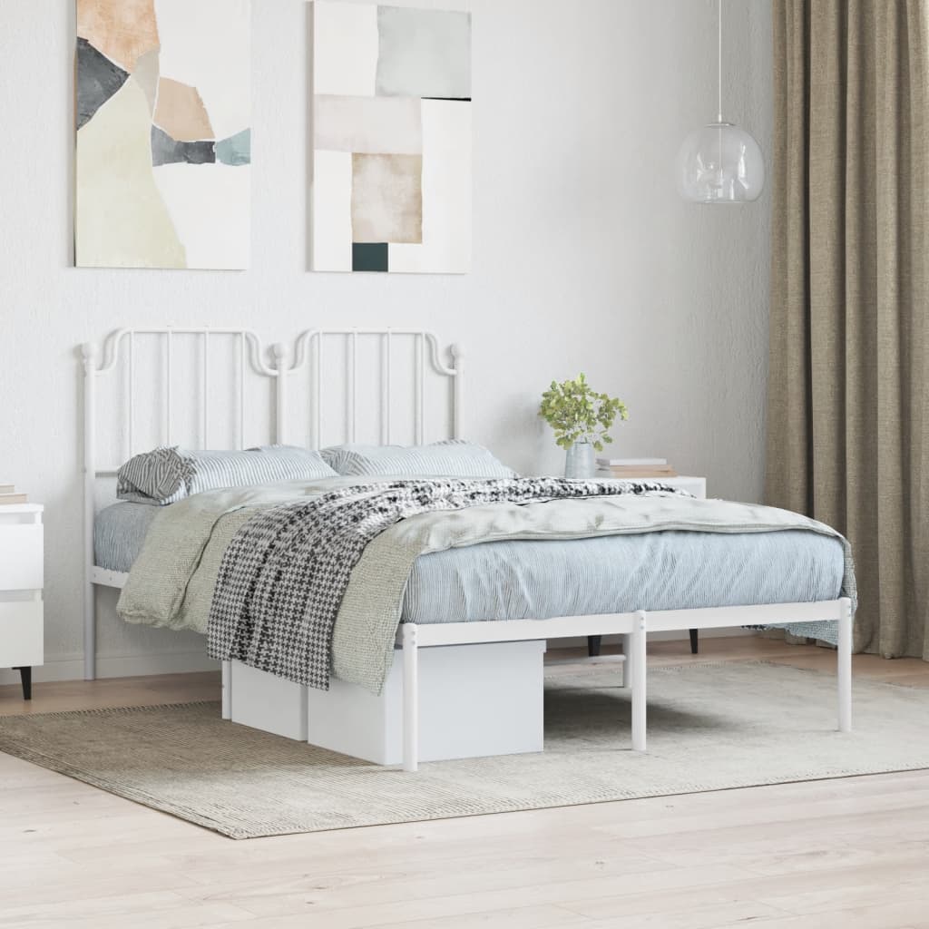 Cadre de lit métal sans matelas et tête de lit blanc 120x190 cm - XIOS