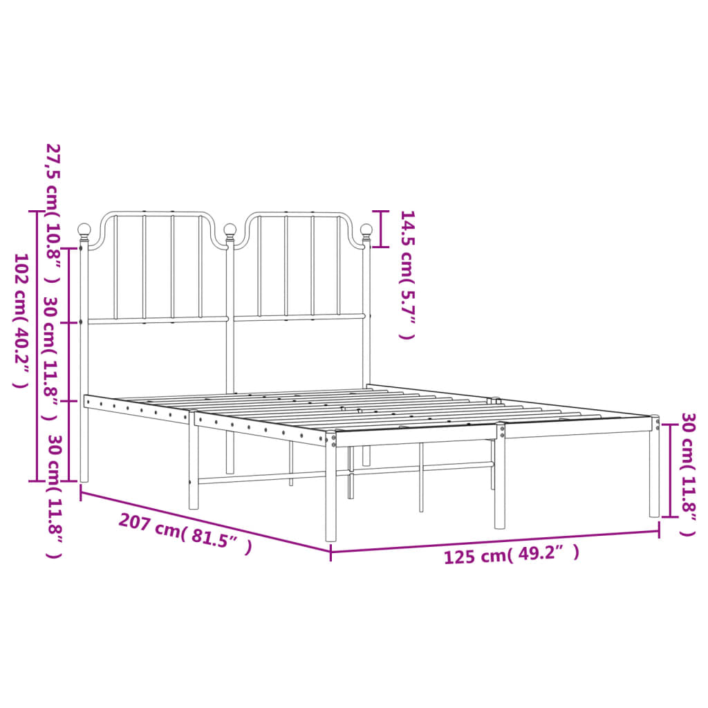 Cadre de lit métal sans matelas et tête de lit blanc 120x200 cm - XIOS
