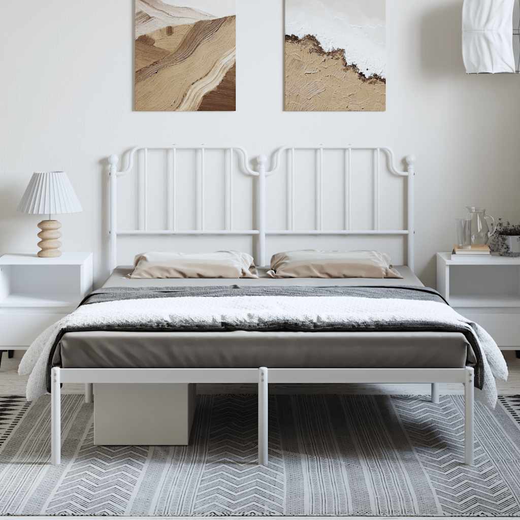 Cadre de lit métal sans matelas et tête de lit blanc 135x190 cm - XIOS