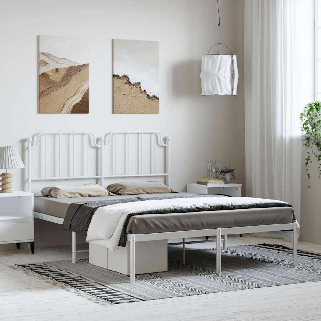 Cadre de lit métal sans matelas et tête de lit blanc 135x190 cm - XIOS