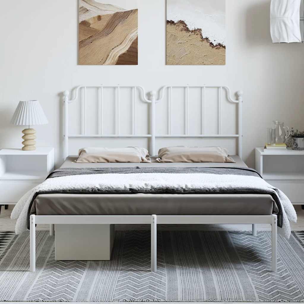 Cadre de lit métal sans matelas et tête de lit blanc 150x200 cm - XIOS