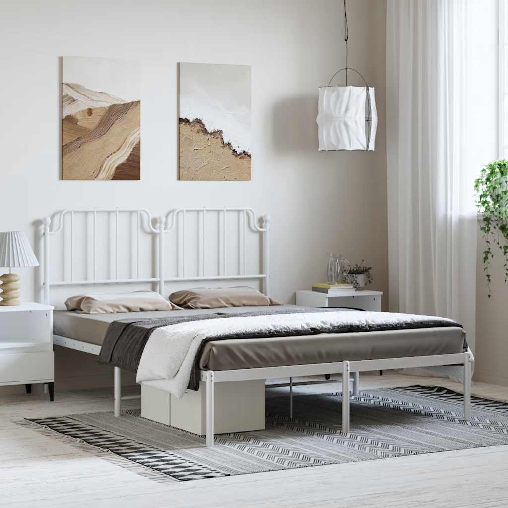Cadre de lit métal sans matelas et tête de lit blanc 150x200 cm - XIOS