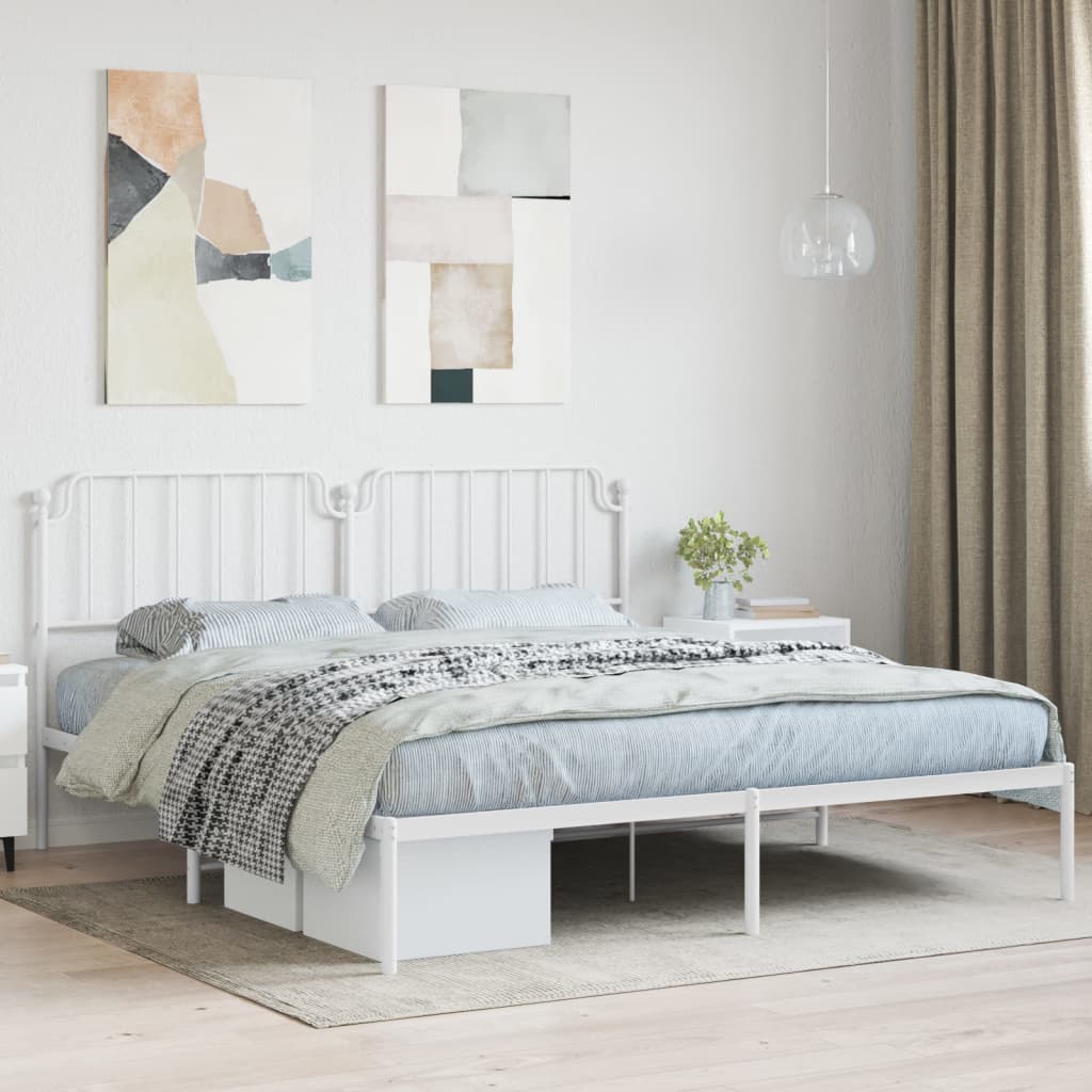 Cadre de lit métal sans matelas et tête de lit blanc 160x200 cm - XIOS