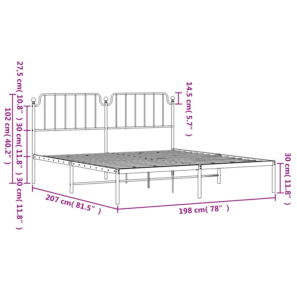 Cadre de lit métal sans matelas et tête de lit blanc 193x203 cm - XIOS