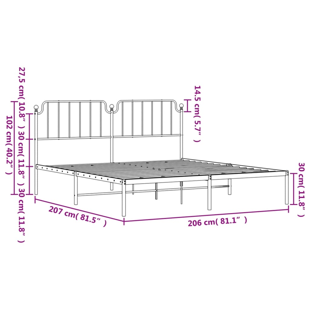 Cadre de lit métal sans matelas et tête de lit blanc 200x200 cm - XIOS