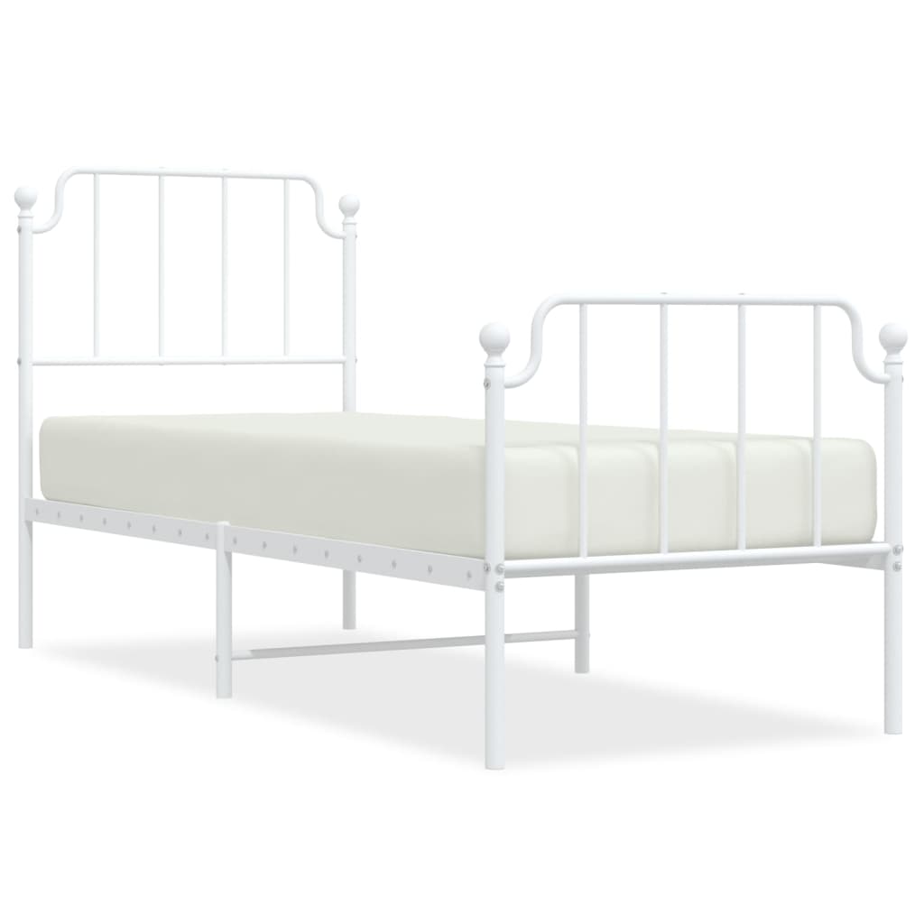 Cadre de lit métal sans matelas avec pied de lit blanc 75x190cm - XIOS