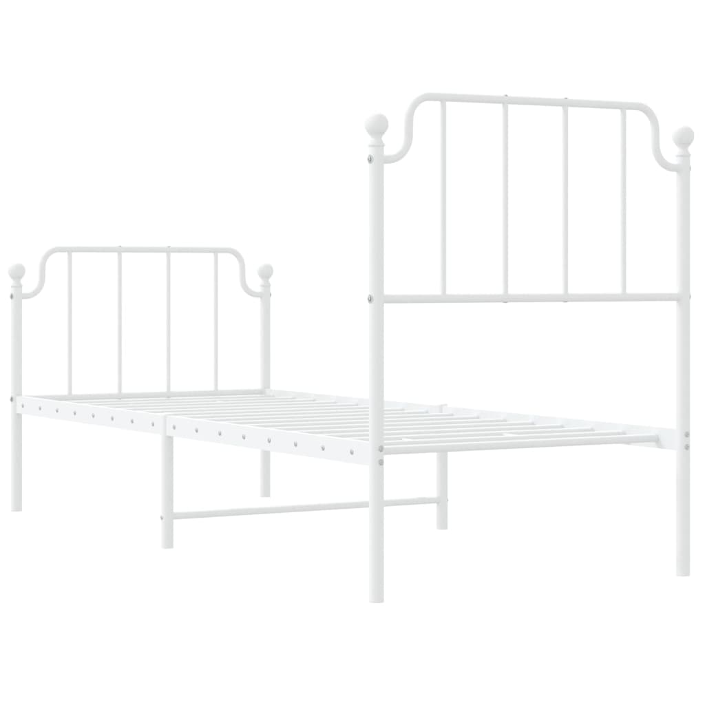 Cadre de lit métal sans matelas avec pied de lit blanc 75x190cm - XIOS
