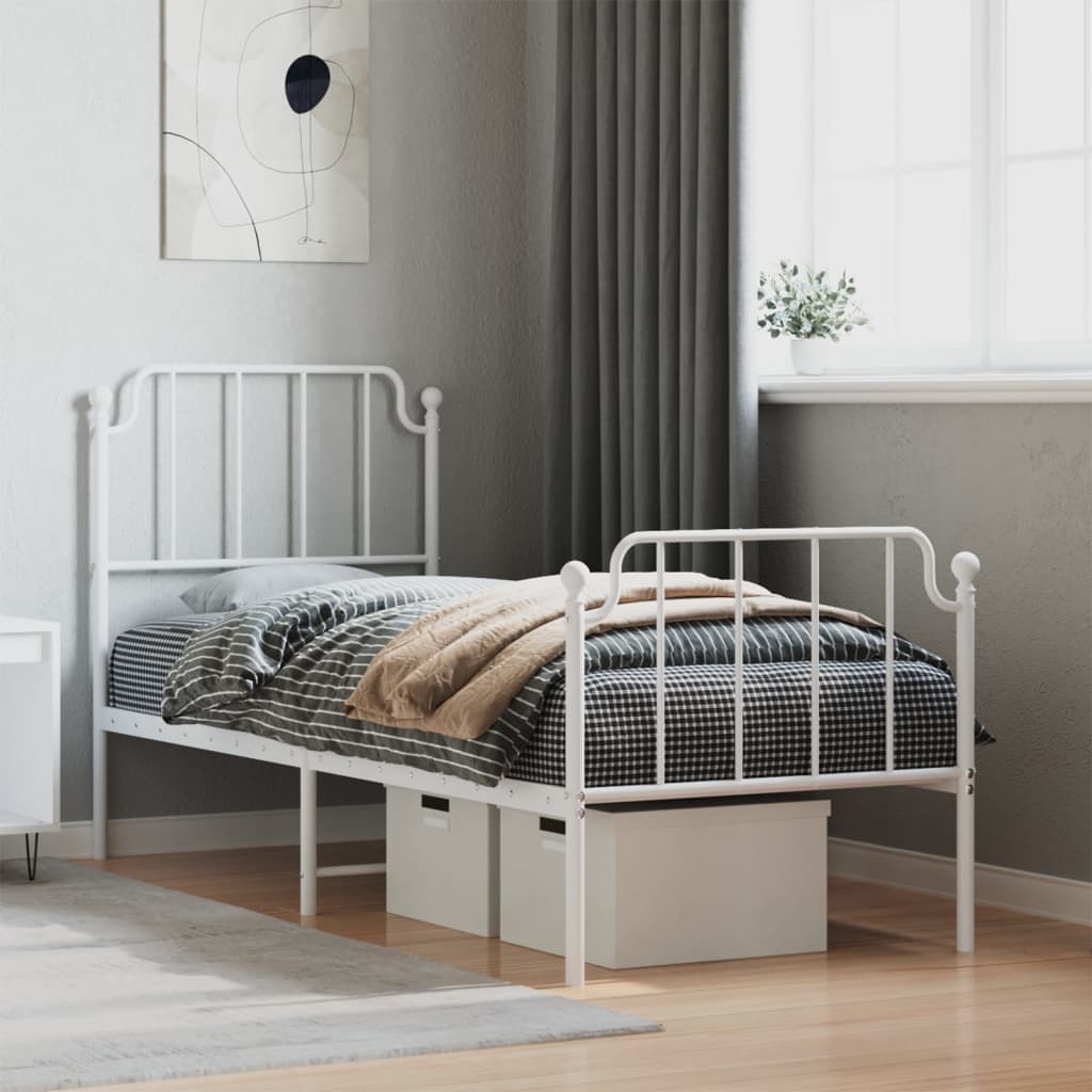 Cadre de lit métal sans matelas avec pied de lit blanc 75x190cm - XIOS