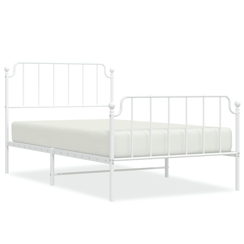 Cadre de lit métal sans matelas et pied de lit blanc 107x203 cm - XIOS