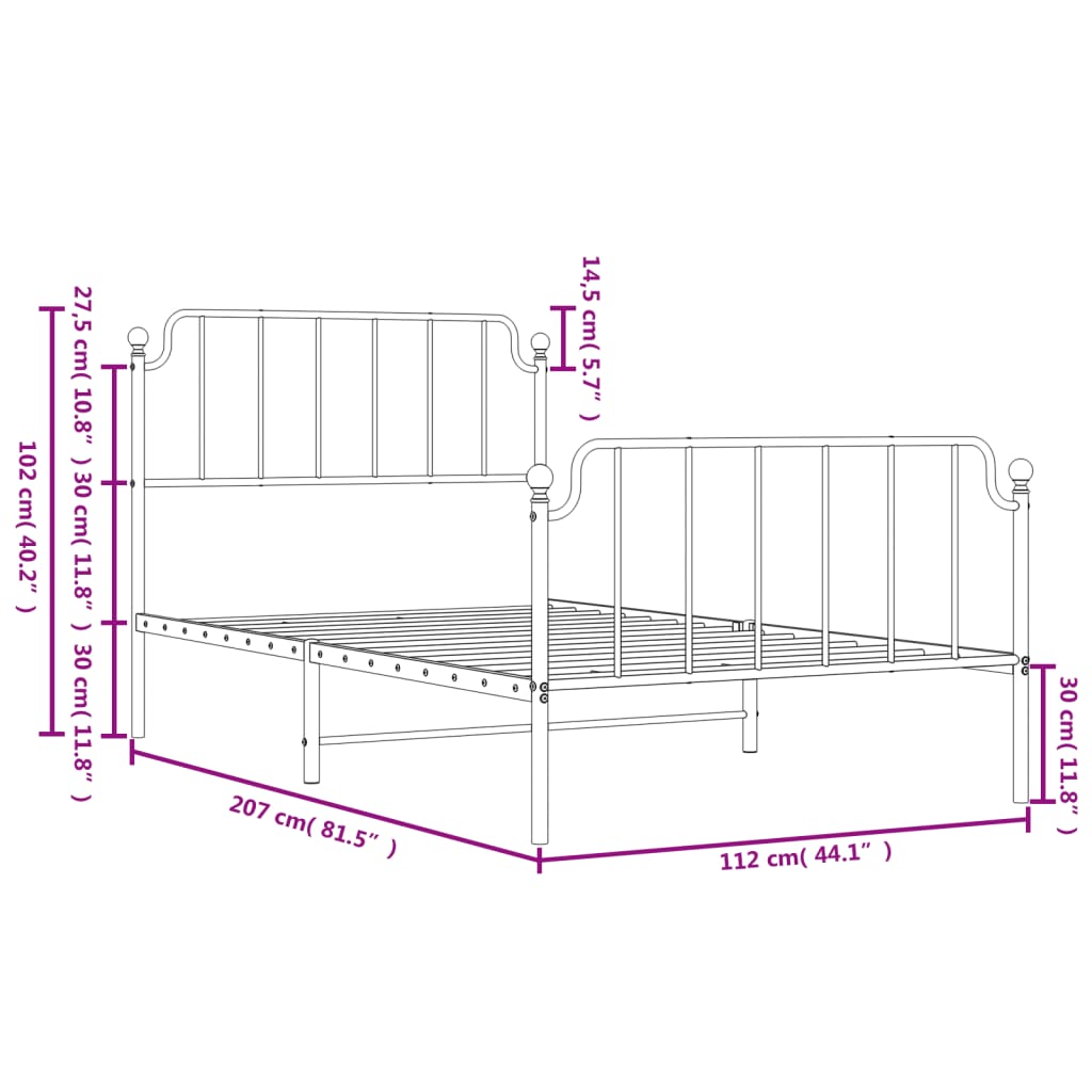 Cadre de lit métal sans matelas et pied de lit blanc 107x203 cm - XIOS