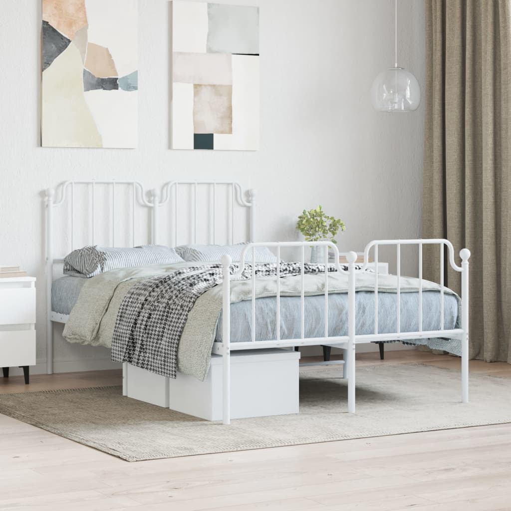 Cadre de lit métal sans matelas et pied de lit blanc 120x200 cm - XIOS