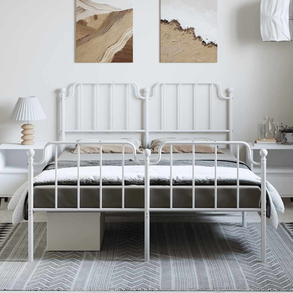 Cadre de lit métal sans matelas et pied de lit blanc 150x200 cm - XIOS