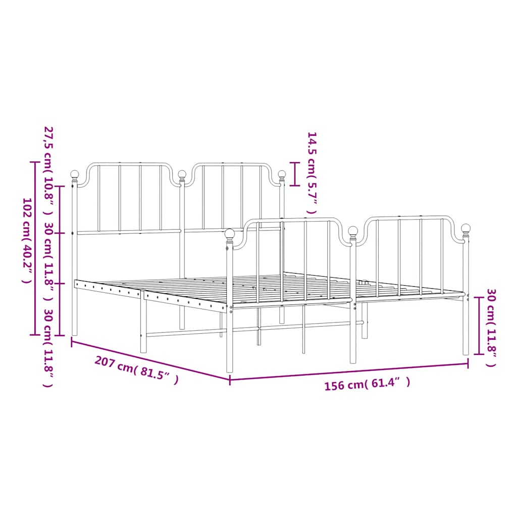 Cadre de lit métal sans matelas et pied de lit blanc 150x200 cm - XIOS