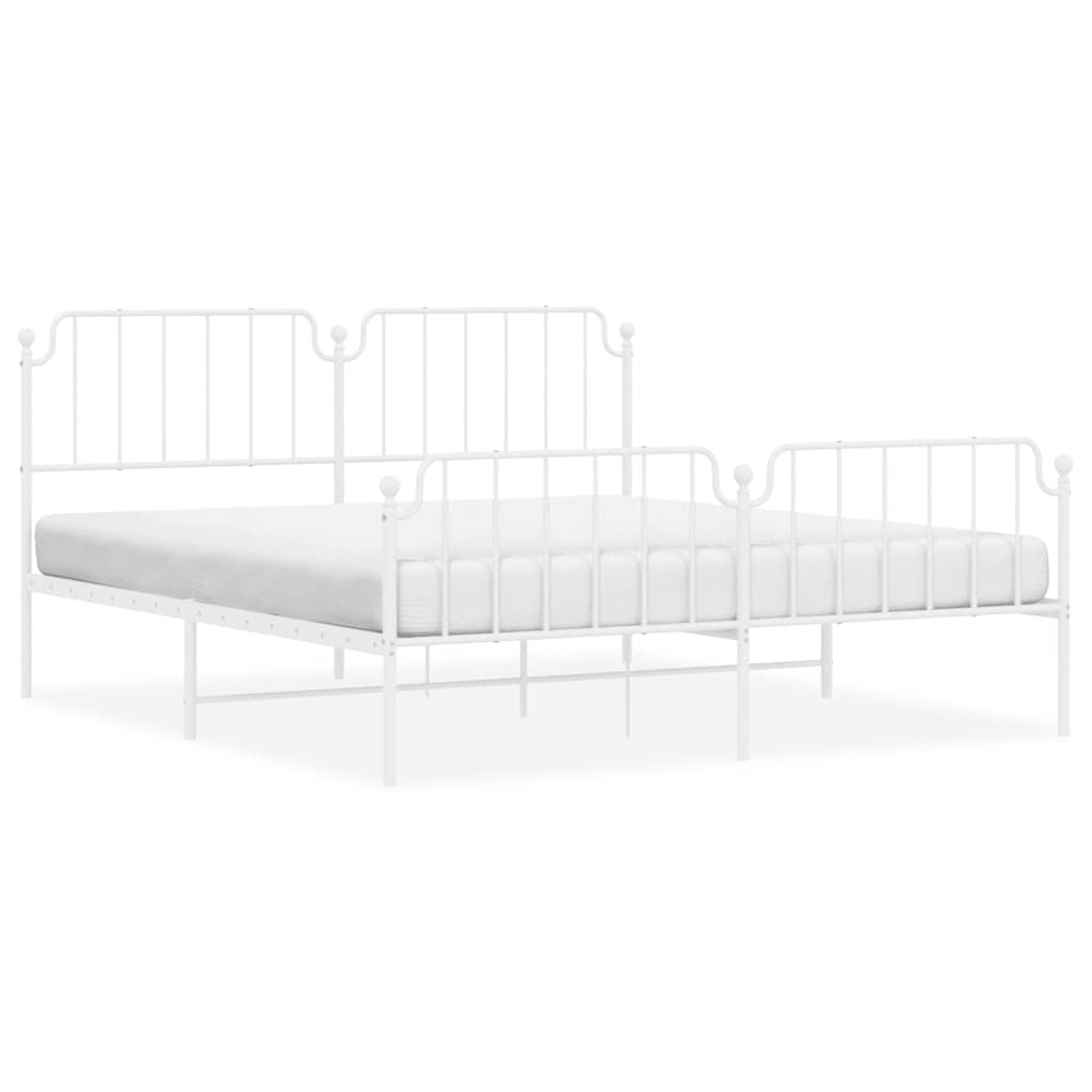 Cadre de lit métal sans matelas et pied de lit blanc 183x213 cm - XIOS