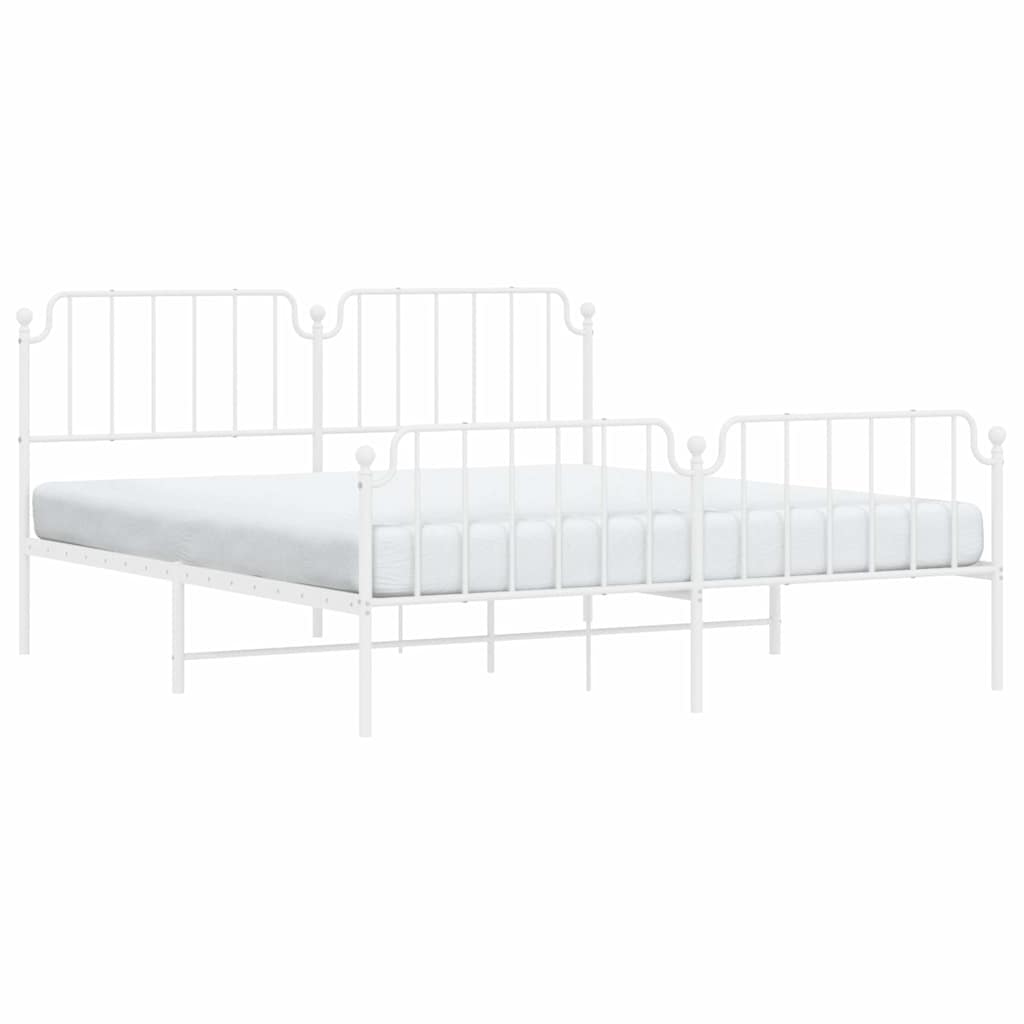 Cadre de lit métal sans matelas et pied de lit blanc 183x213 cm - XIOS