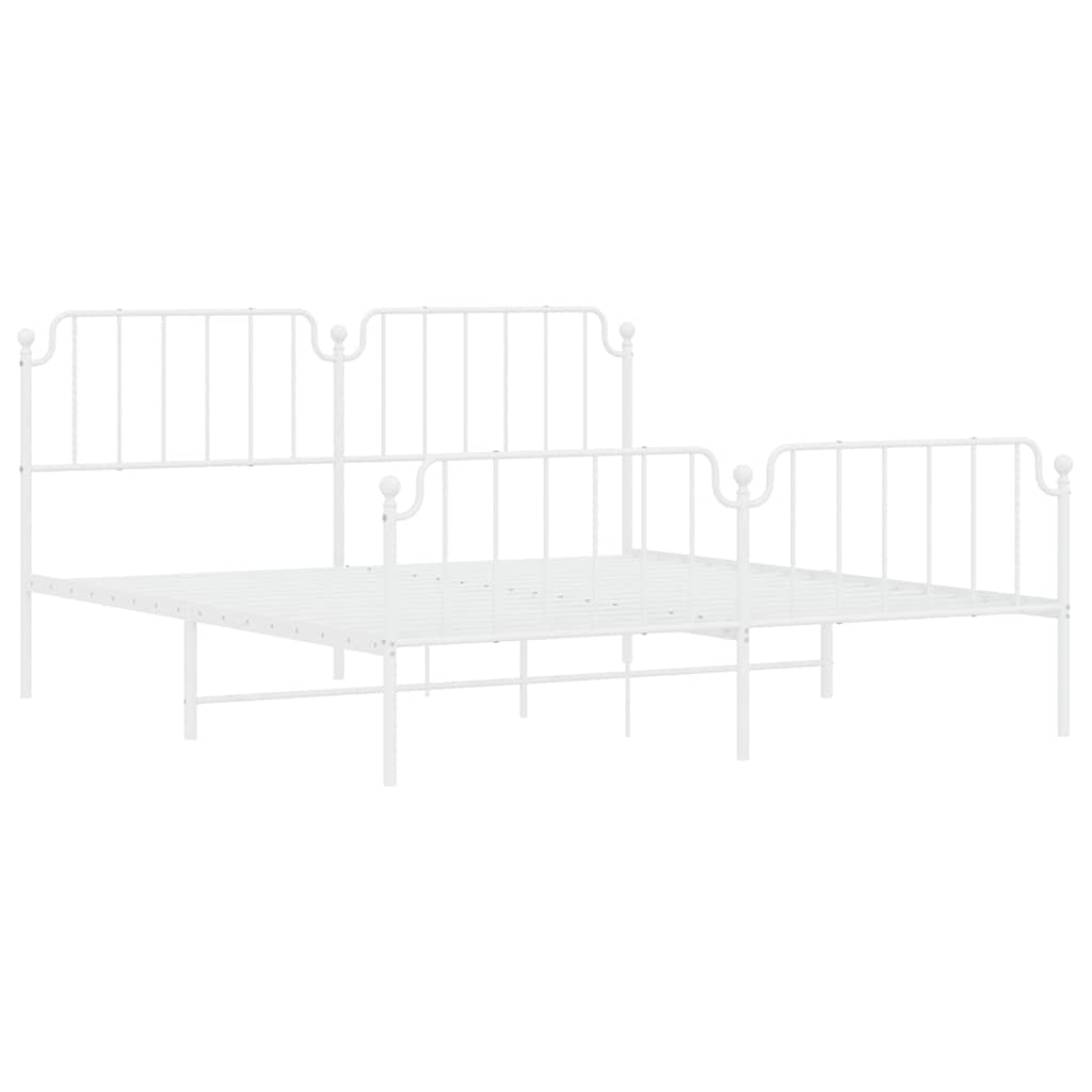 Cadre de lit métal sans matelas et pied de lit blanc 183x213 cm - XIOS