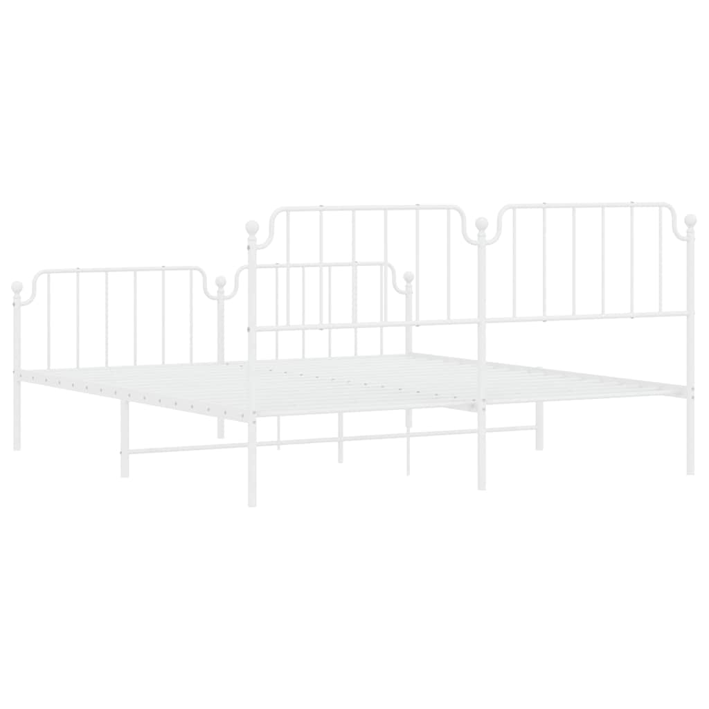 Cadre de lit métal sans matelas et pied de lit blanc 183x213 cm - XIOS