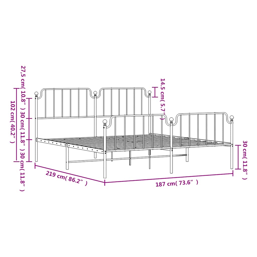 Cadre de lit métal sans matelas et pied de lit blanc 183x213 cm - XIOS