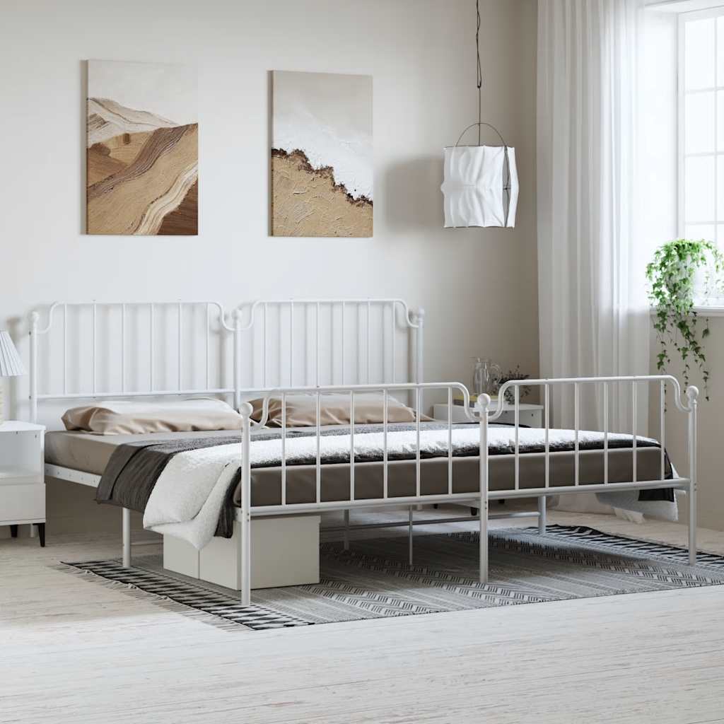 Cadre de lit métal sans matelas et pied de lit blanc 183x213 cm - XIOS
