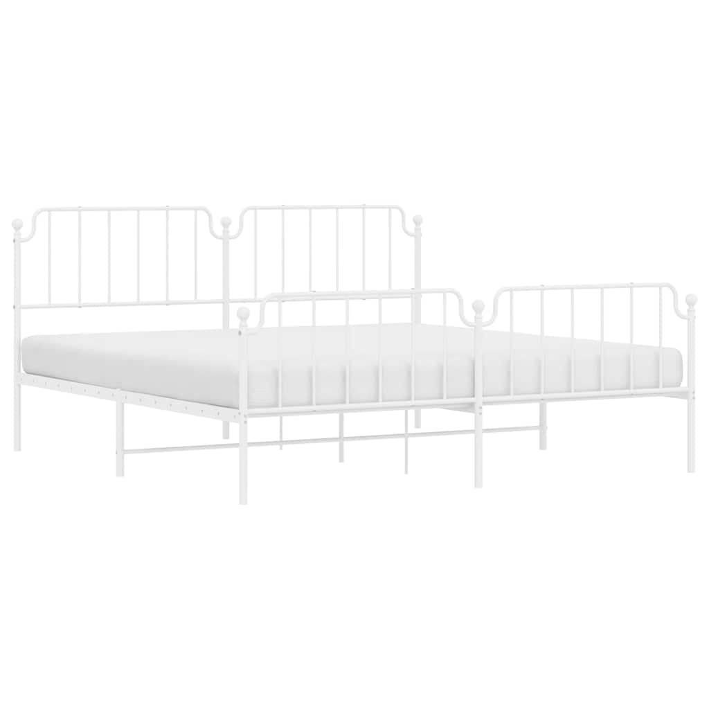 Cadre de lit métal sans matelas et pied de lit blanc 193x203 cm - XIOS