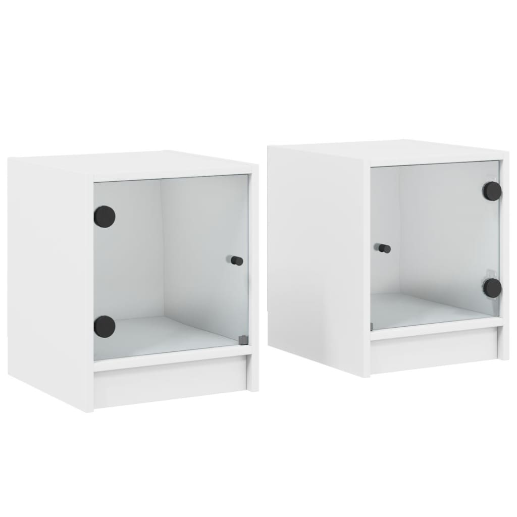 Tables de chevet avec portes en verre 2 pcs blanc 35x37x42 cm - XIOS